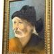 Oil painting on canvas portrait of a Chinese man in a black hat.