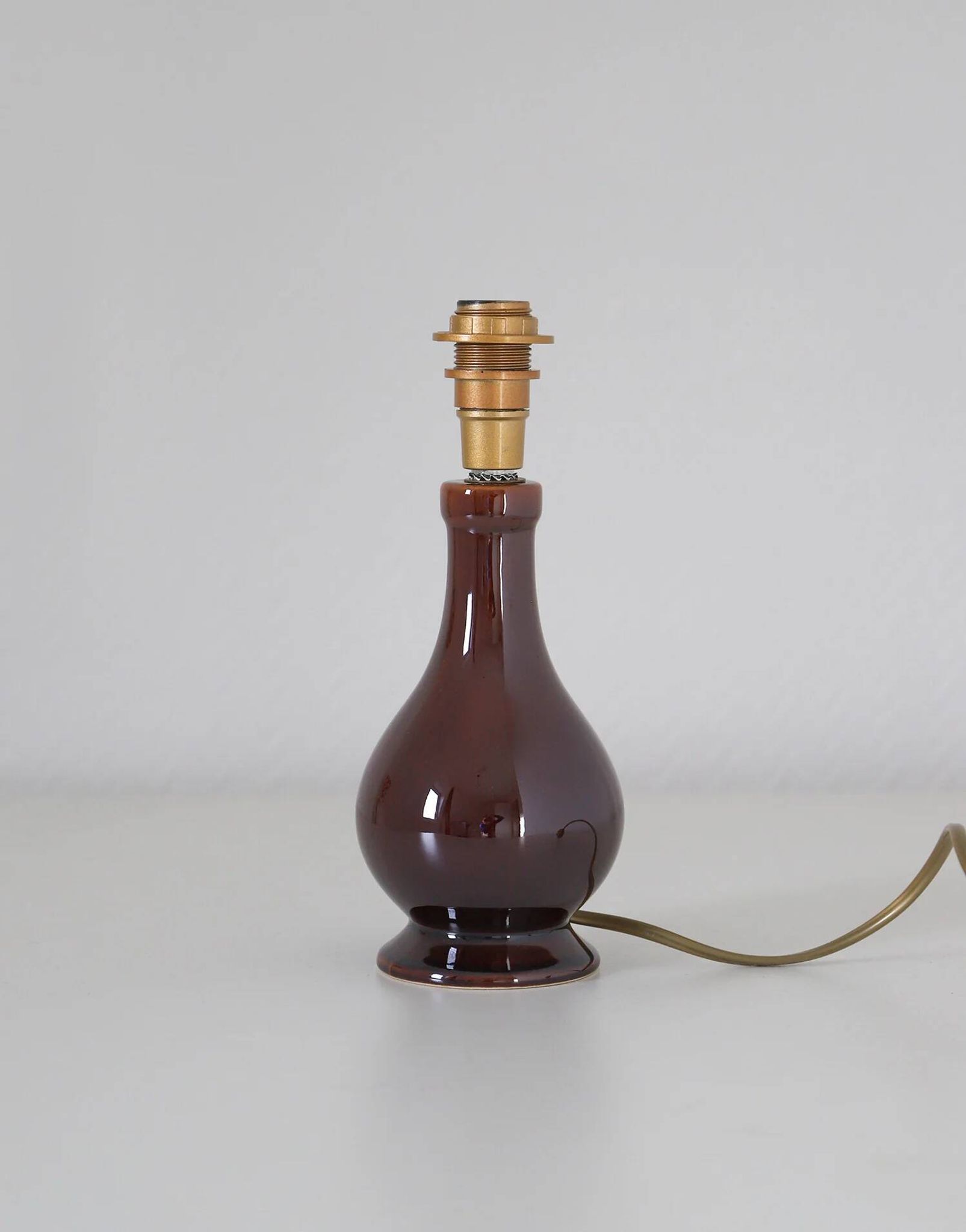 Lampe vintage recyclée — pied céramique brun, abat-jour vichy terracotta