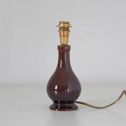 Lampe vintage recyclée — pied céramique brun, abat-jour vichy terracotta