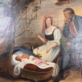 École Italienne du XIXeme : huile sur toile figurant une scène familiale circa 1820