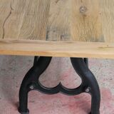 Industrial table solid oak tray and cast-iron footing