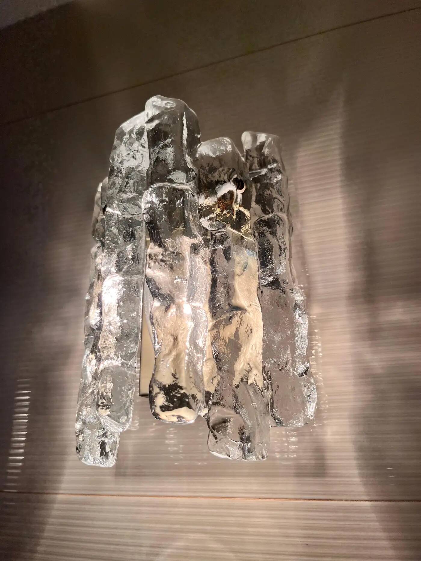 Pair of midcentury wall lamps Kalmar, ice glass, Austria, 1960s