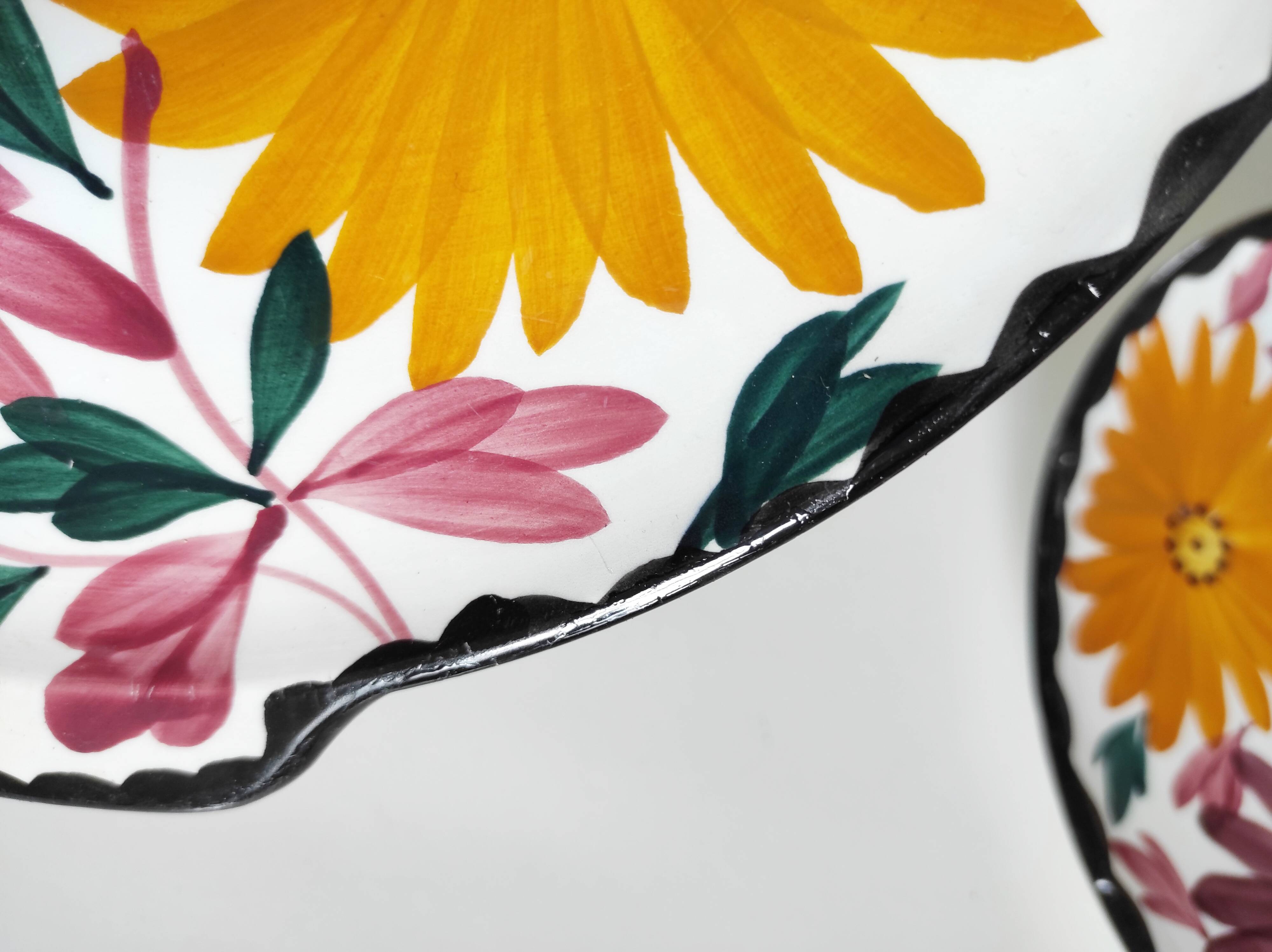 Two Schramberg Majolika painted flower dishes