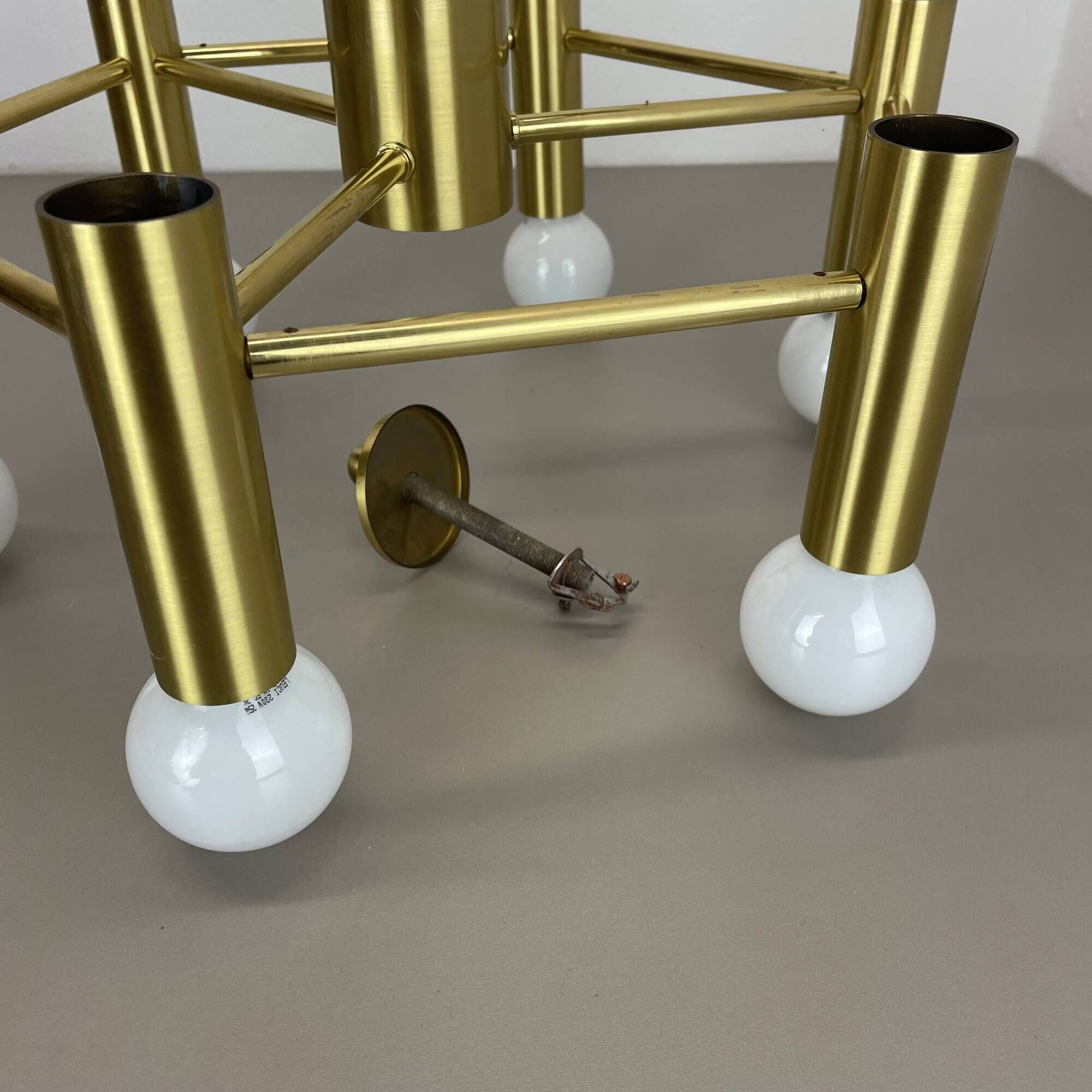Brass Italian Stilnovo Style Atomic Space Age Ceiling Light Sconces, Italy