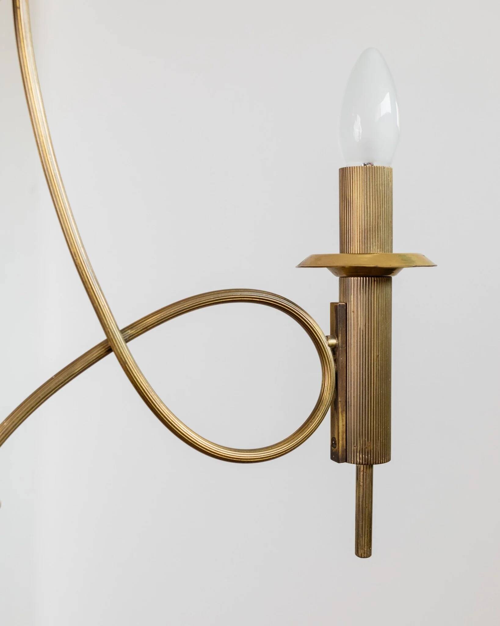 Doré laiton Brass chandelier, 1930s antique ceiling lamp with 3 lights, ribbed design