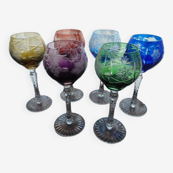 6 signed colored rhoemer glasses - cristallerie de Lorraine