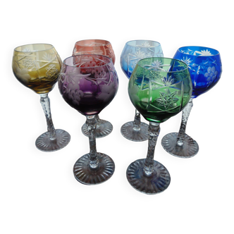 6 signed colored rhoemer glasses - cristallerie de Lorraine