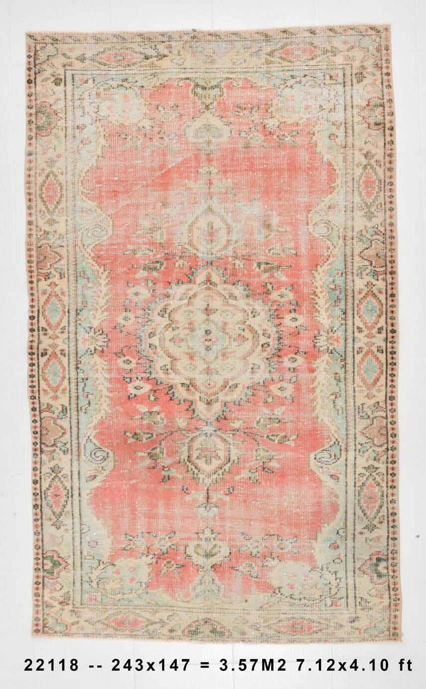 5x8 Turkish Pale Red & Cream Vintage Rug, 147x243Cm