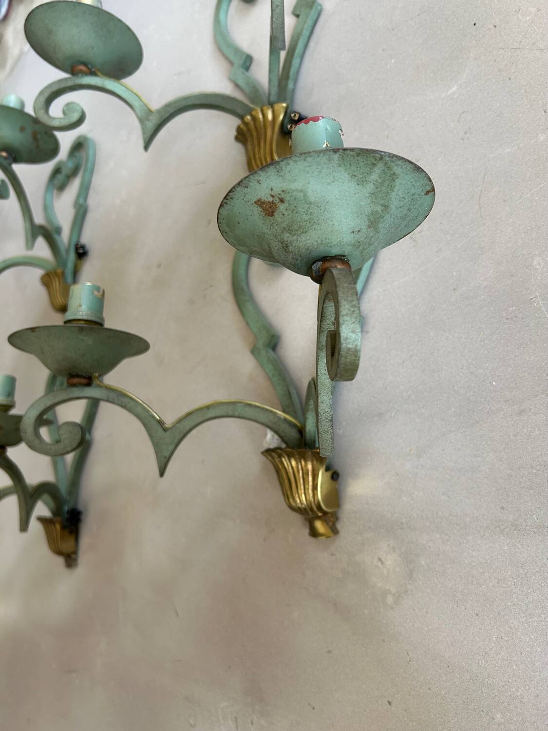 Set of 4 antique metal wall lights / 1950s