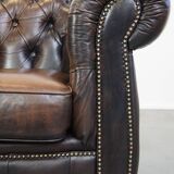 English Chesterfield armchair in sheepskin