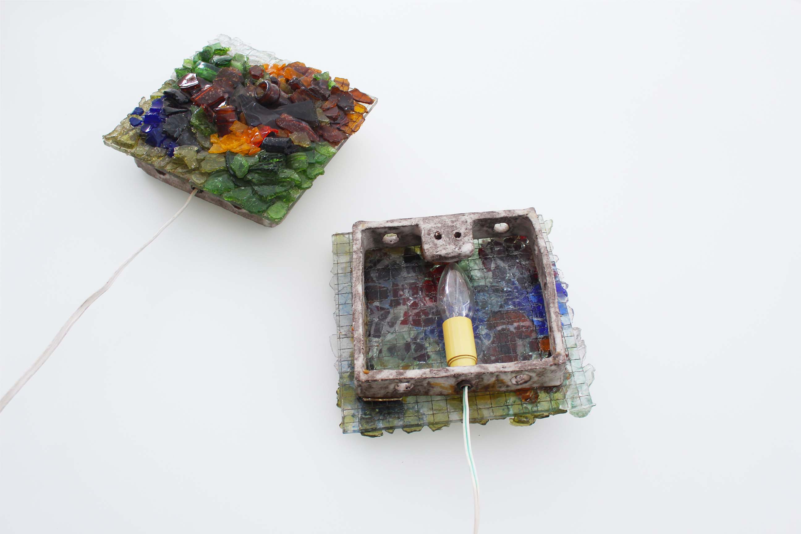 Pair of faceted glass brutalist sconces