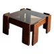 Square coffee table in solid wood and smoked glass – 70s