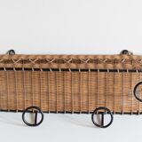 Coat rack 4 hooks in vintage rattan