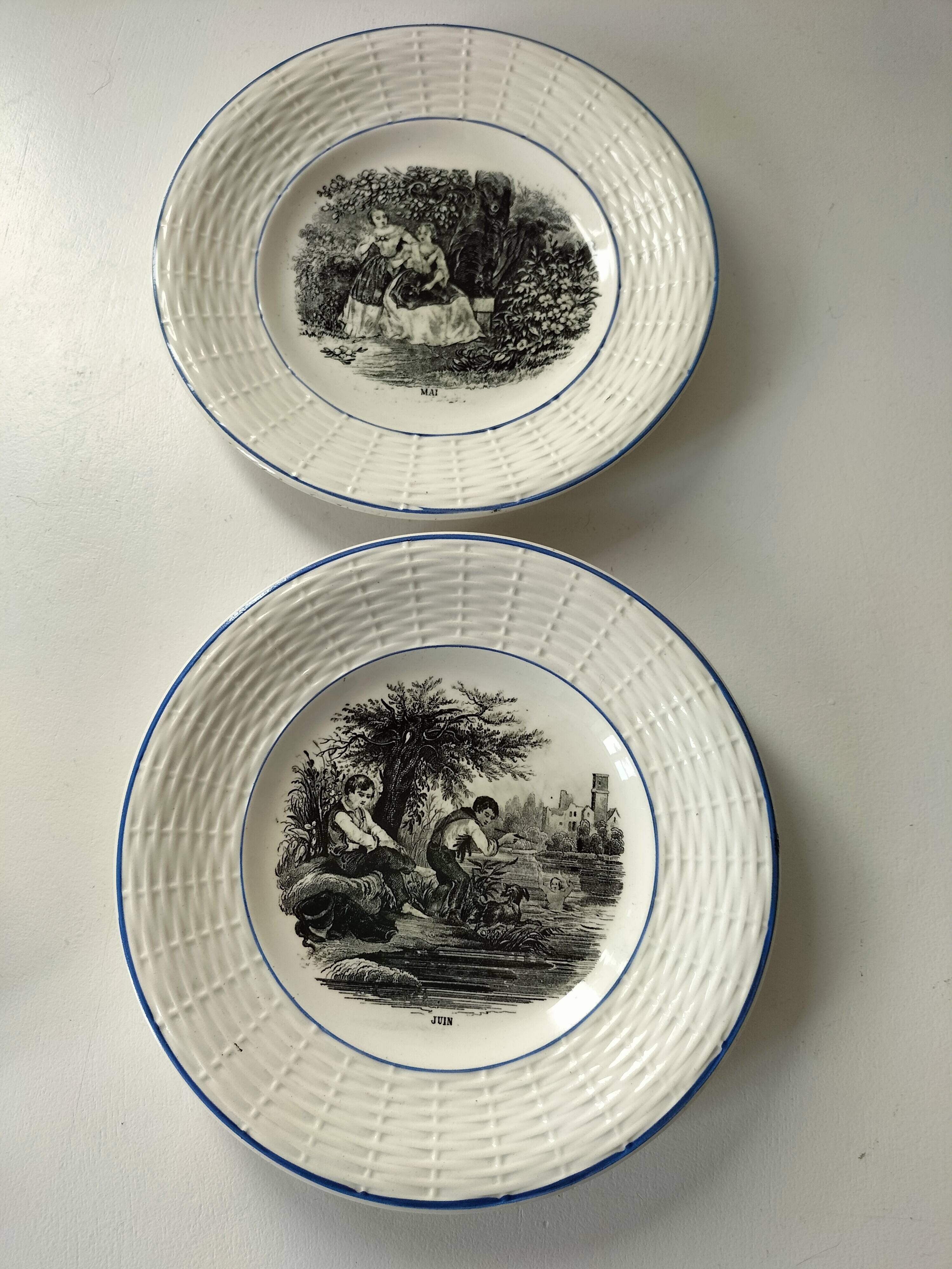 Série complète 12 assiettes Digoin Sarreguemines – Les 12 mois (1900-1920)