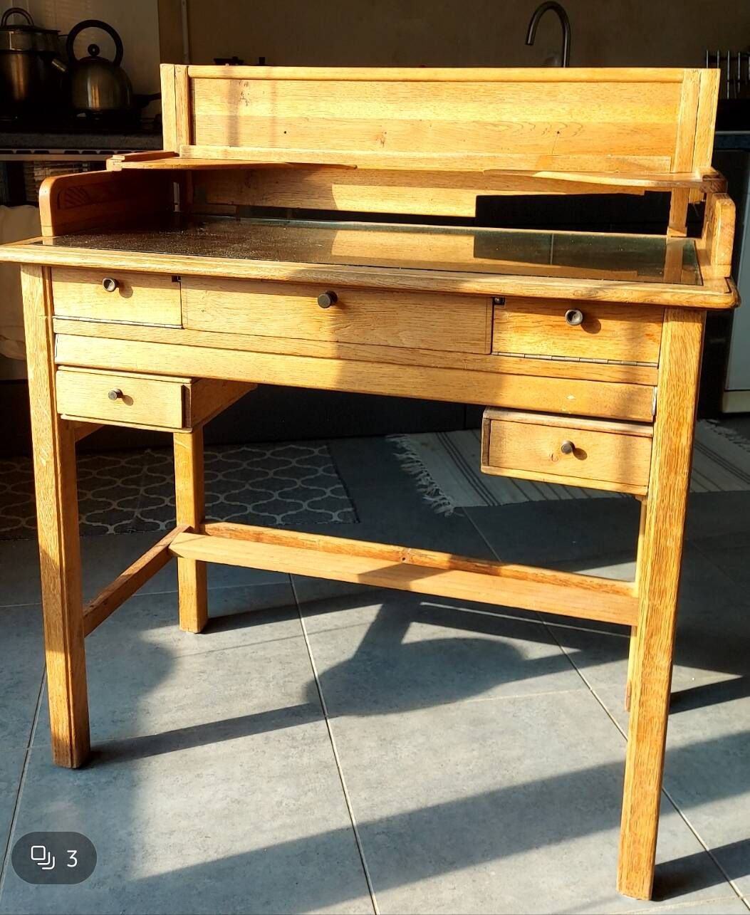 Custom desk/console with 5 drawers and removable upper section.