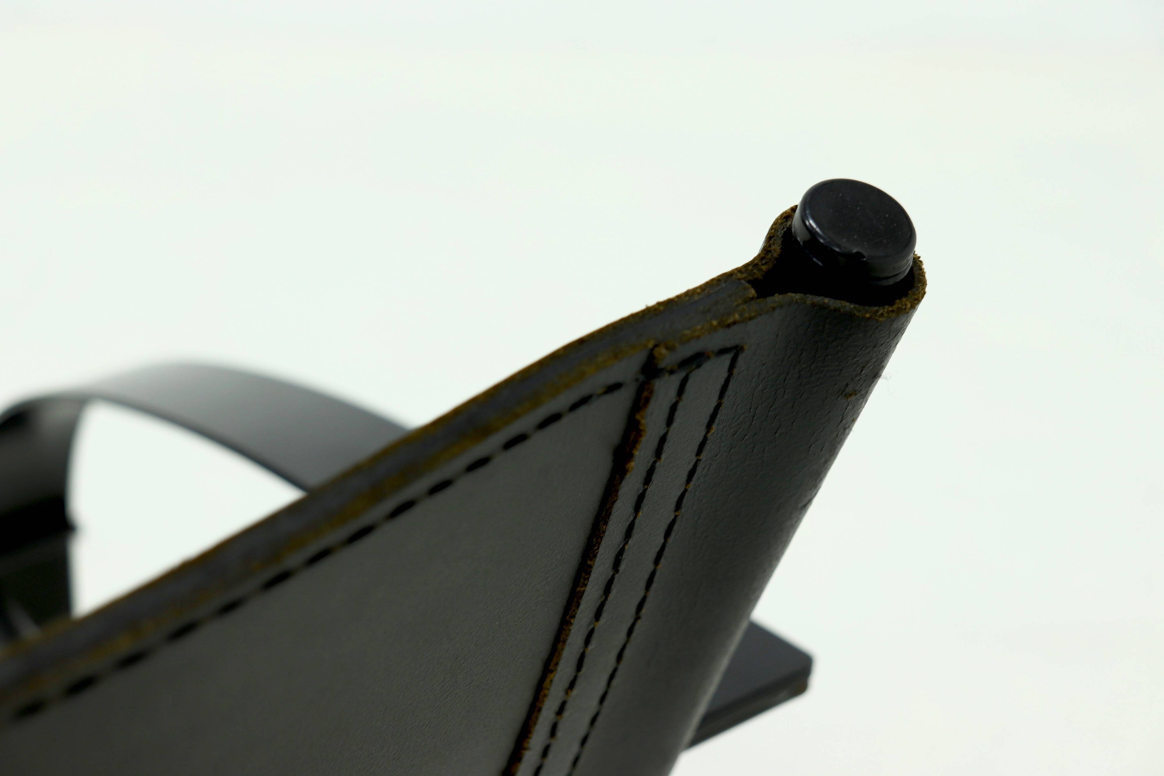 Post Modern Saddle Leather and Steel Lounge Chair 1980s