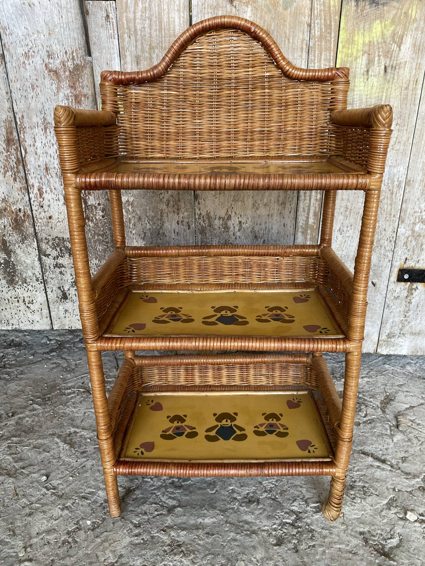 Vintage 1960s Painted Rattan Shelf with 3 Tiers