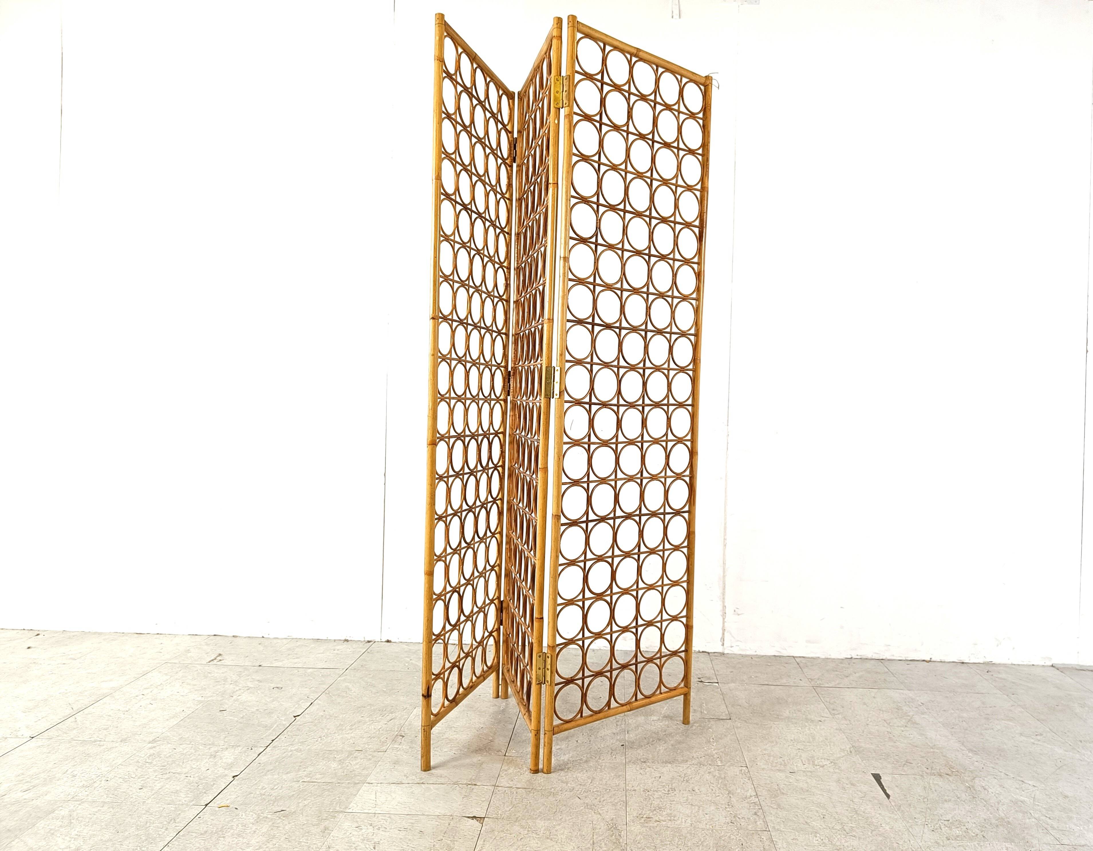 Bamboo room divider or folding screen, 1970s