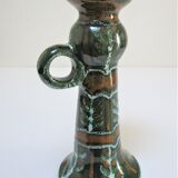 enamelled ceramic candle holder signed "S" plant decoration 70s