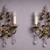 Murano: pair of wall sconces with two light arms, in bronze and gilded brass.