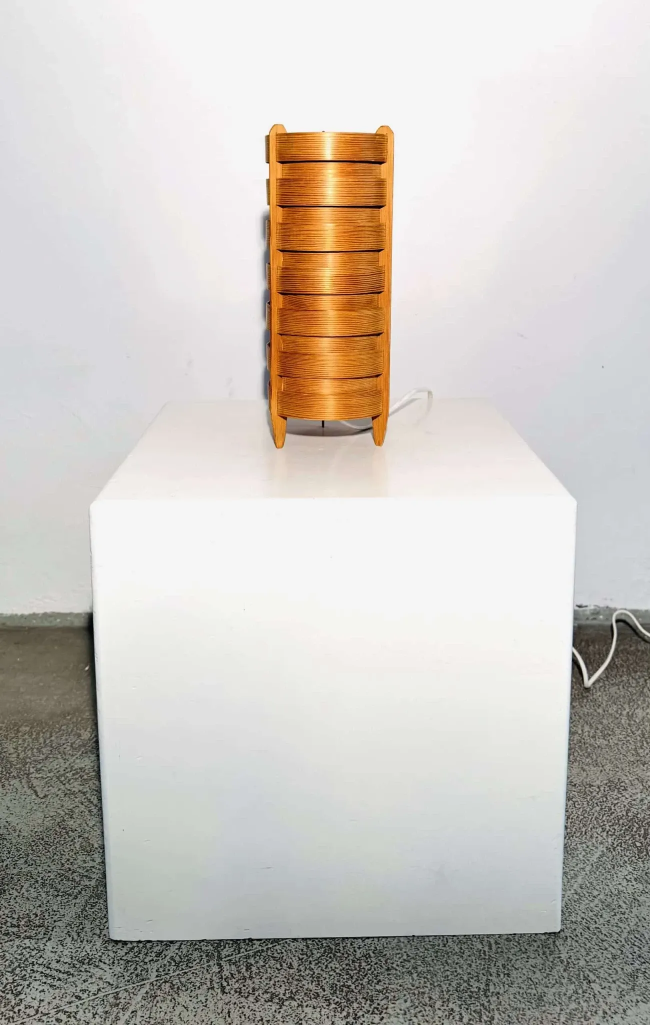 Cylindrical Pinewood Table Lamp In The Manner Of Hans-Agne Jakobsson, Sweden, Circa 1960S