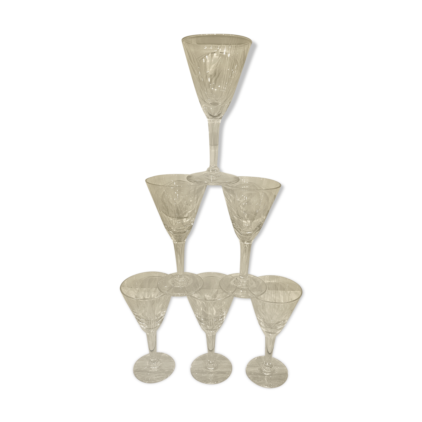 Set of 6 engraved glass liquor glasses