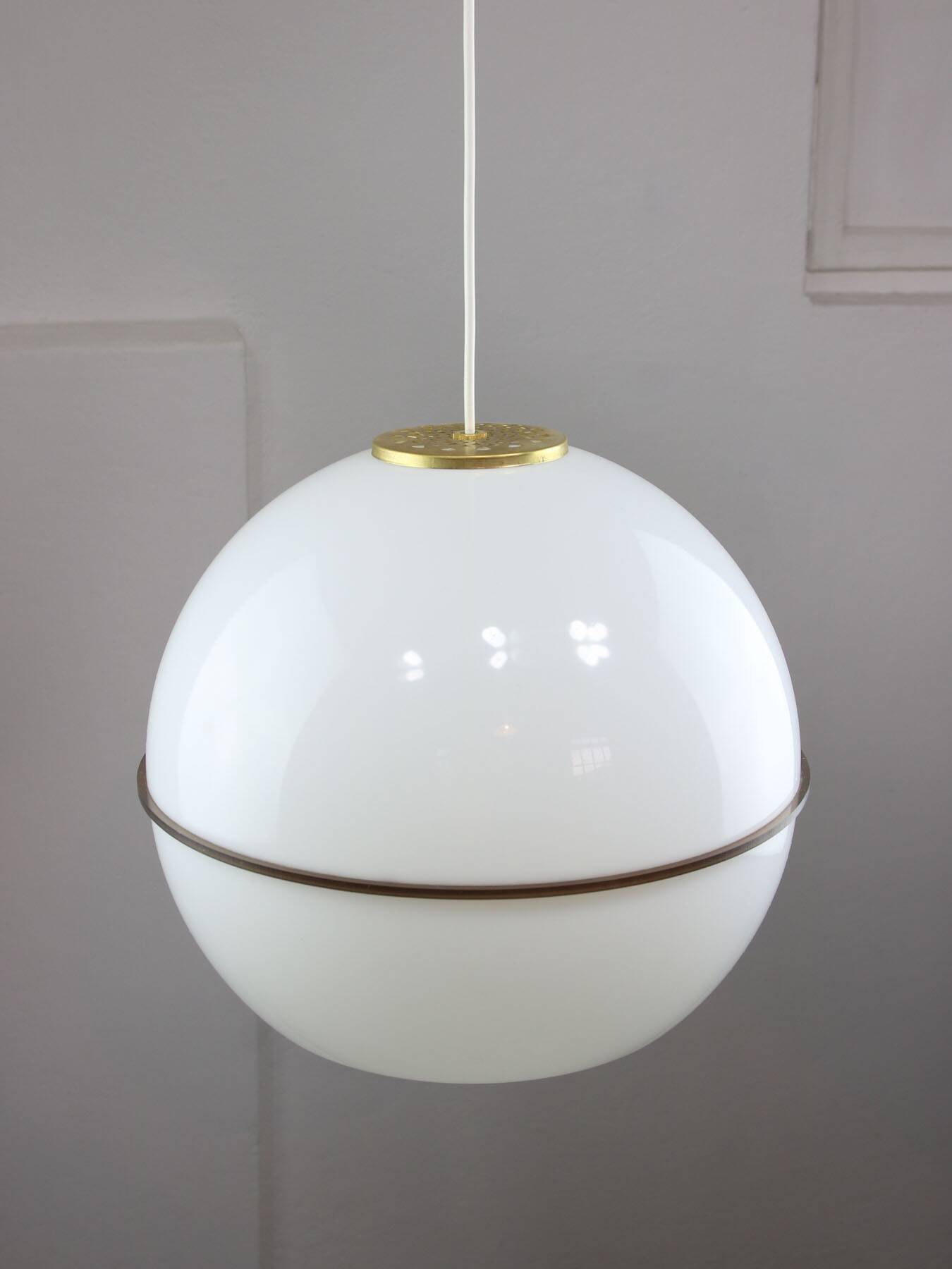 Italian Space Age Pendant Lamp in Plexiglass and Brass, 1970s