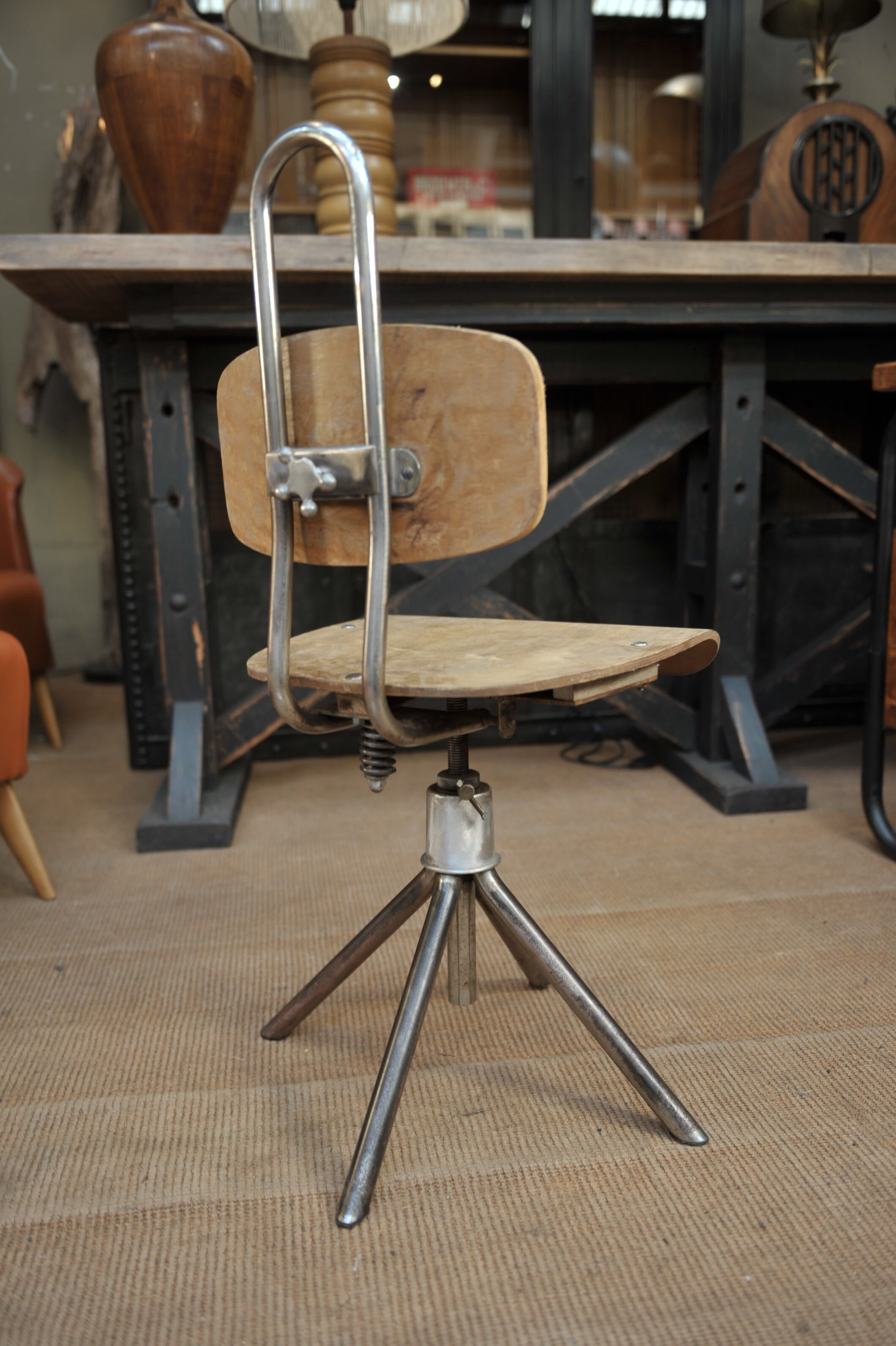 Wooden metal adjustable desk chair 1950