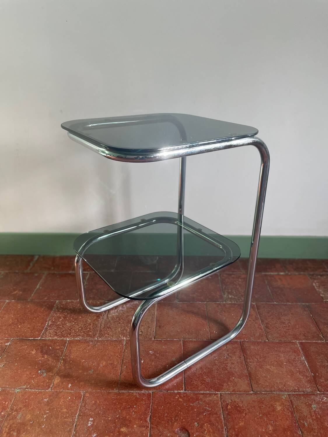 Chrome and smoked glass side table 1970