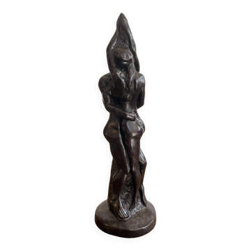 Sculpture Résine Statuette Couple baiser Art Déco Féminin Nue Nu Erotique