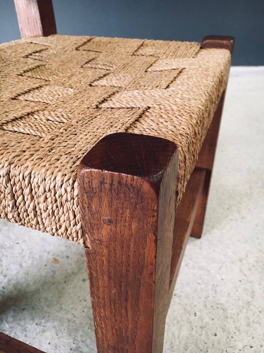 Oak & Rope Travail Populaire Side Chair, Belgium, 1950s