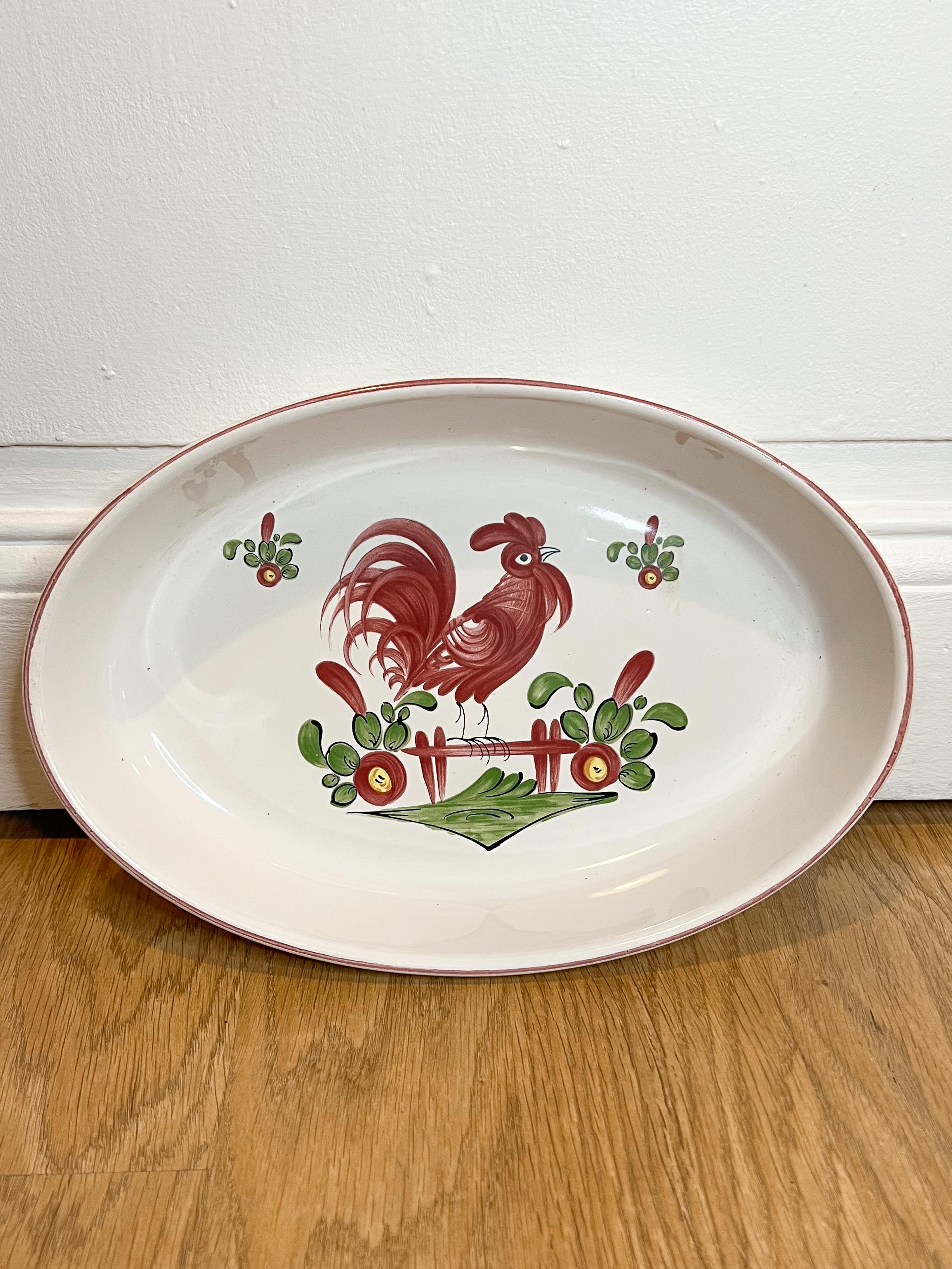 Plat en porcelaine décor coq