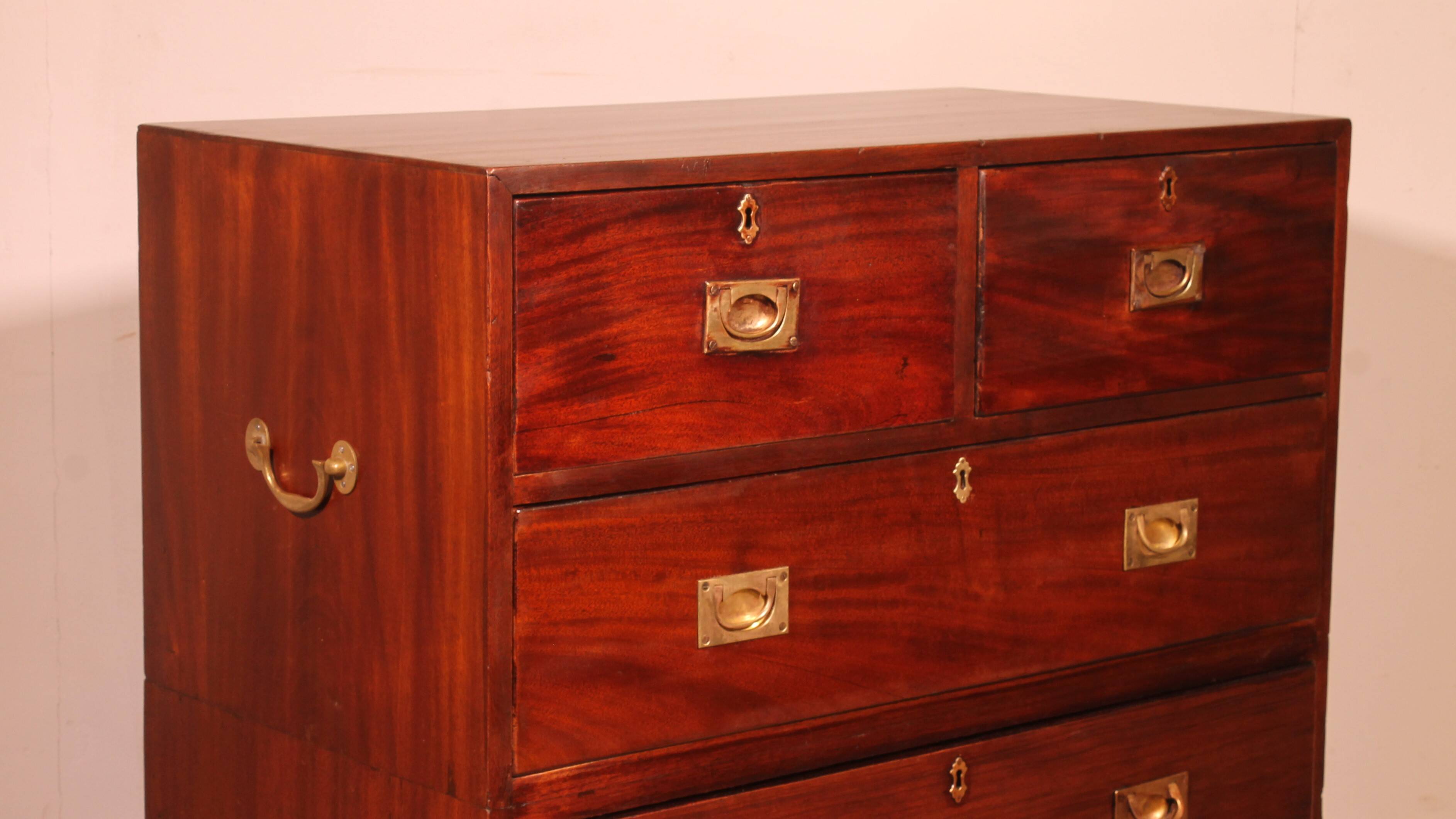 Military or Naval Chest of Drawers in Mahogany - 19th Century