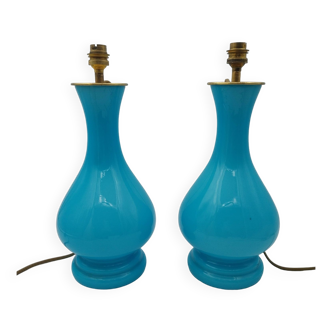 Pair of blue opaline lamps