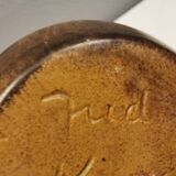 Ceramic vase in earthy/brownish/beige colours and tones. Judi Art, Denmark 1970s