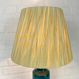 Scandinavian ceramic table lamp, raffia lampshade, Nymølle pottery, Denmark 1960s