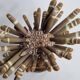 Antique sea urchin pencil on turned wooden base, 22 cm