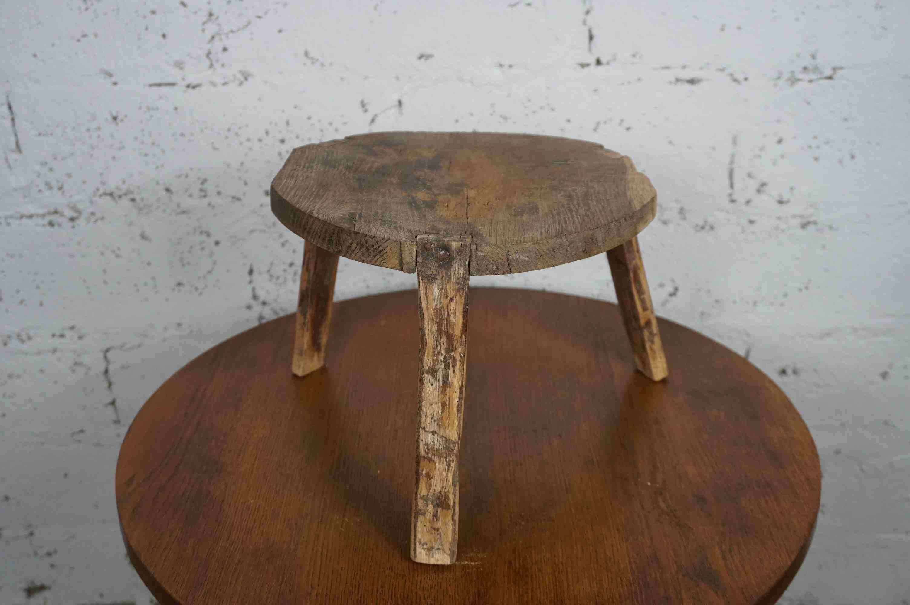 Vintage solid wood tripod stool