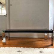 Table basse rectangulaire Italienne en verre fumé vintage 1970