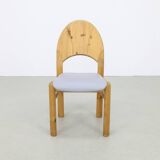 4x Brutalist pine dining chairs, 1970s