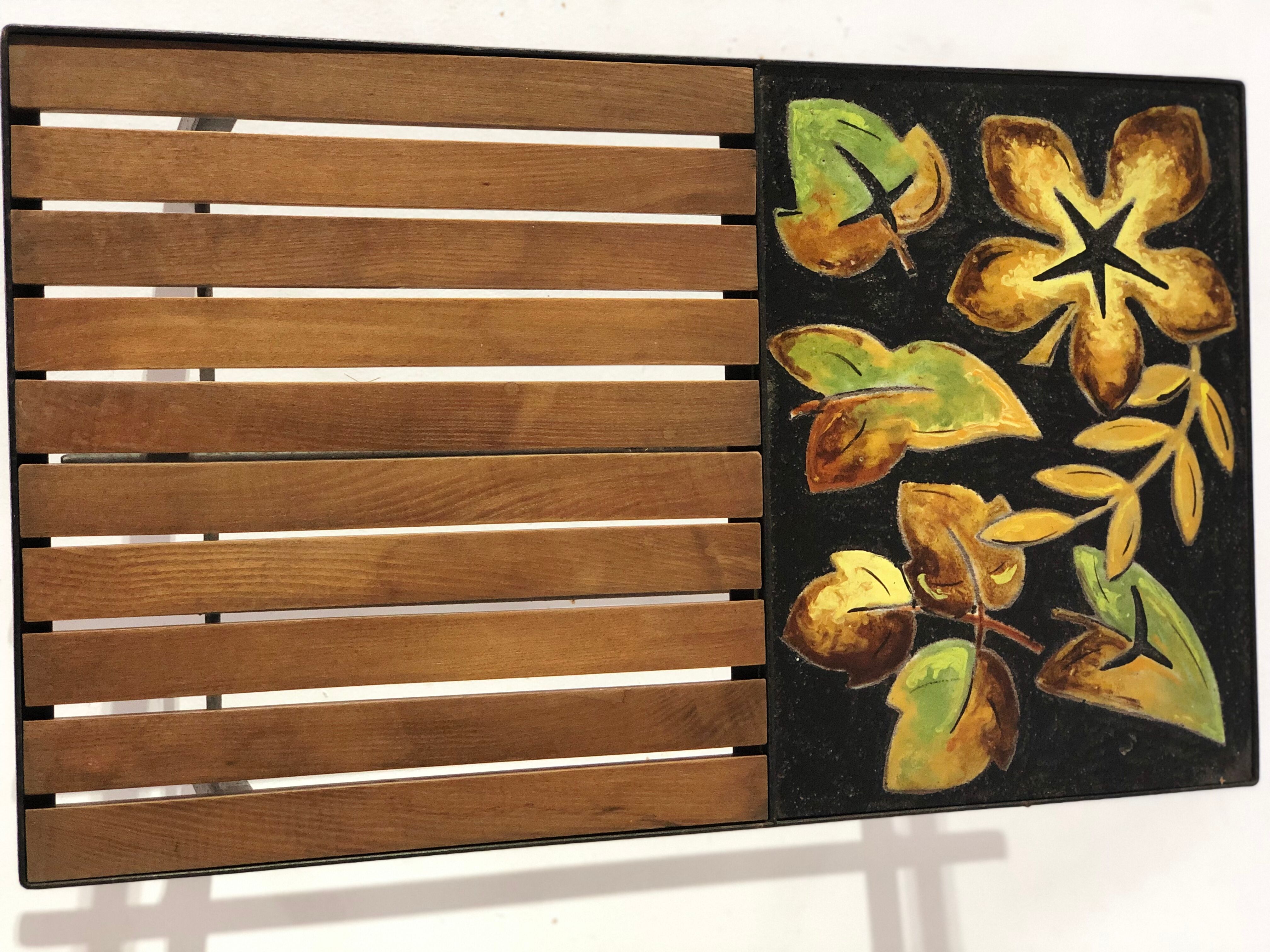 Vintage coffee table 1970 - Ceramic, oak and metal