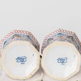 Pair of Dutch Delft Makkum ceramic table lamps with new olive green velvet shades.