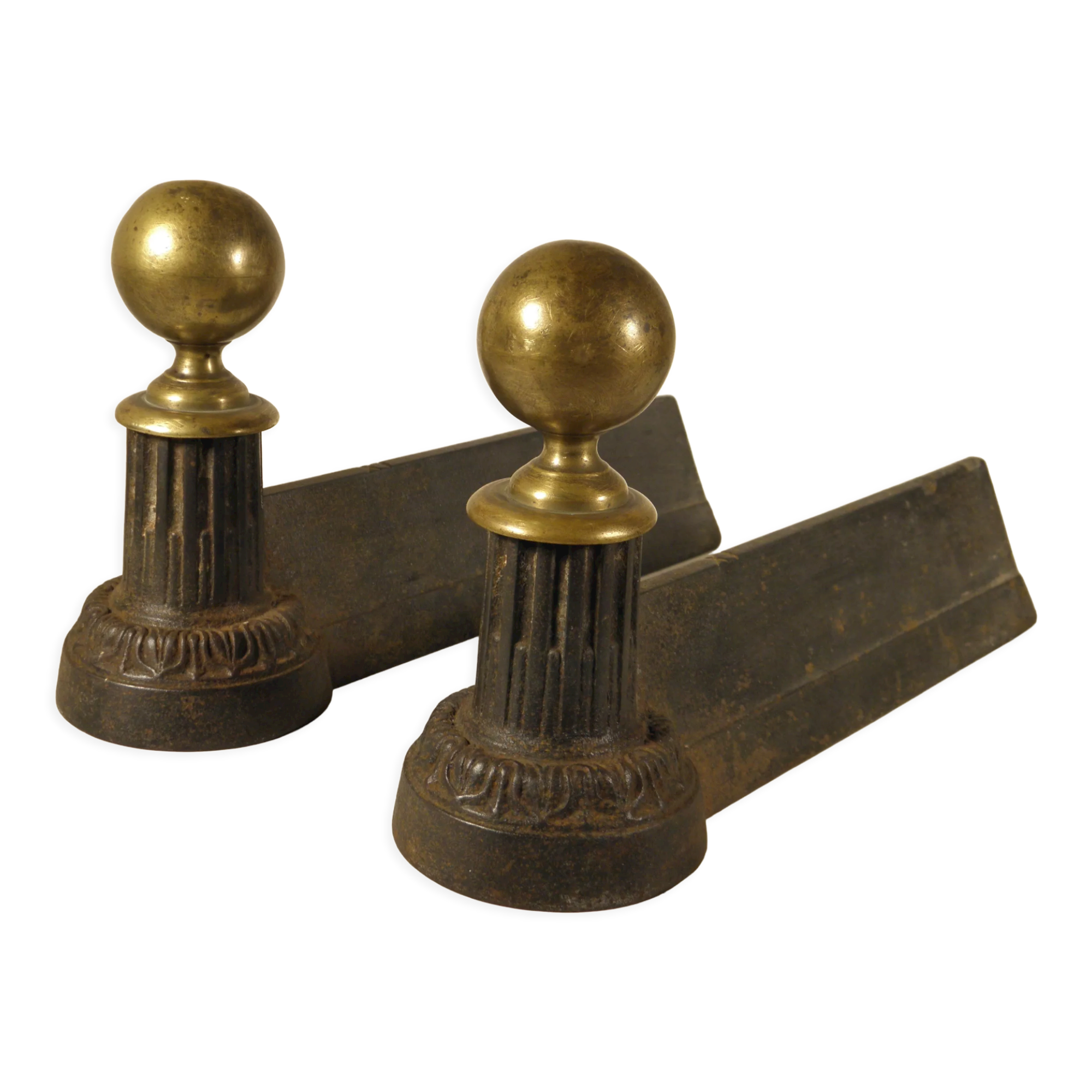 Pair of cast iron and brass chenets