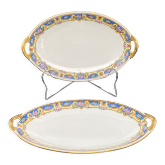 Raviers en porcelaine Limoges Marine et petites roses -MMF20