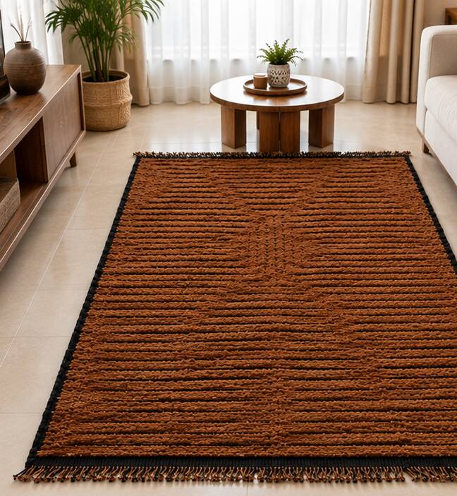 Moroccan Berber Mrirt rug in tobacco brown wool, black weave – 210 × 300