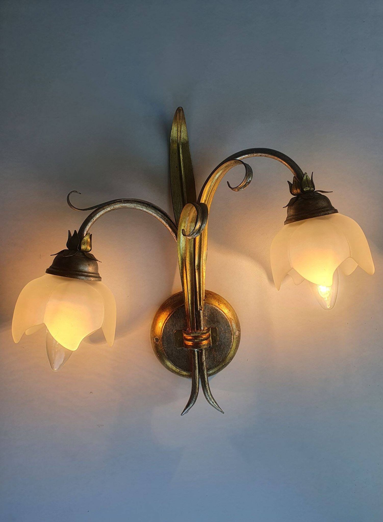 Pair of vintage Keria Italy silver and gold wall sconces