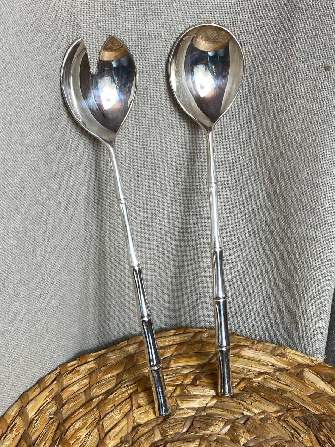 Salad cutlery, silver-plated, bamboo style