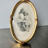 Art nouveau oval frame gilded wood measurements 19 cm x 11.5 cm  convex glass