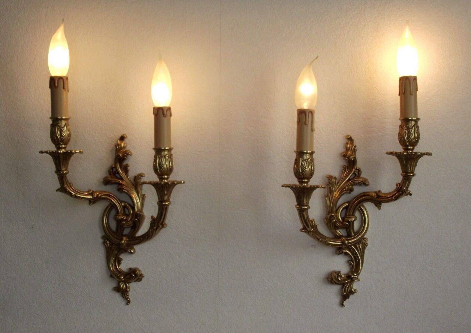 Pair of bronze double wall lights