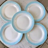 set of 5 pastel gradient sky blue dessert plates from the 40s and 50s